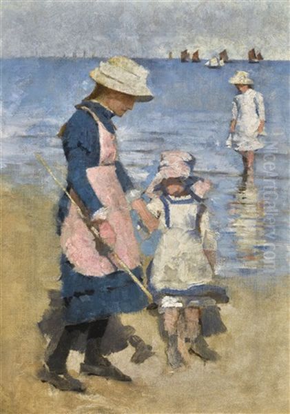 Children On The Beach, Cancale Oil Painting by Stanhope Alexander Forbes