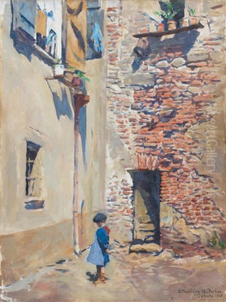 A Girl In A Courtyard, Cahors Oil Painting by Stanhope Alexander Forbes