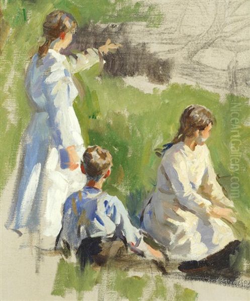 Summer Afternoon - A Study Of Three Children Oil Painting by Stanhope Alexander Forbes