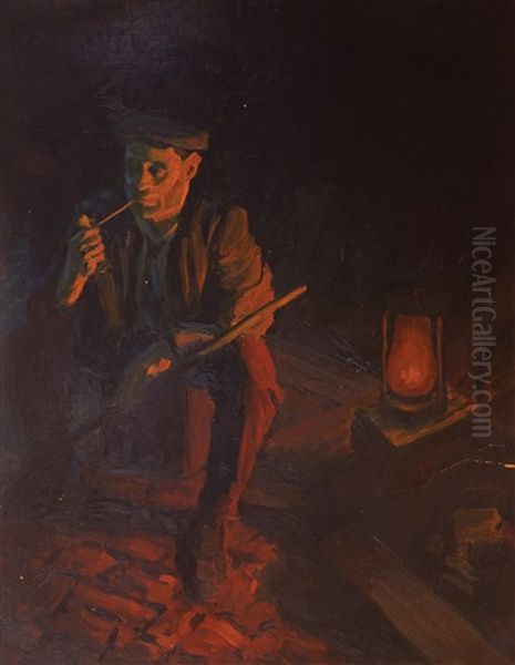 Portrait Of A Seated Worker In An Interior Oil Painting by Stanhope Alexander Forbes