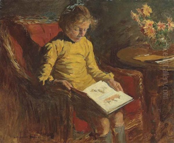 A Girl In A Wicker Chair Oil Painting by Stanhope Alexander Forbes