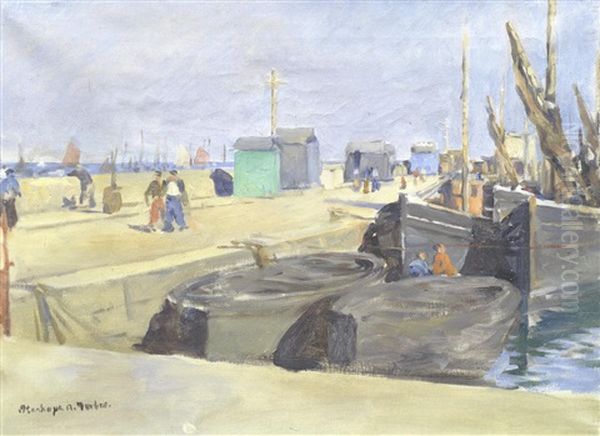 Newlyn Pier Oil Painting by Stanhope Alexander Forbes