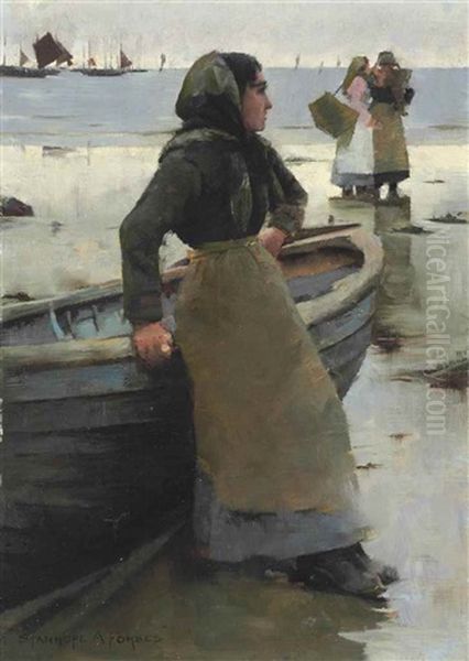 Study For The Fish Seller On A Cornish Beach Oil Painting by Stanhope Alexander Forbes