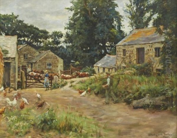 In The Rickyard Oil Painting by Stanhope Alexander Forbes