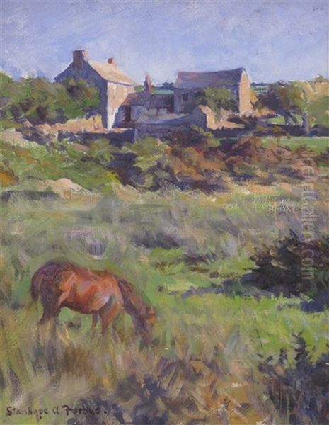 A Farmstead In Cornwall Oil Painting by Stanhope Alexander Forbes