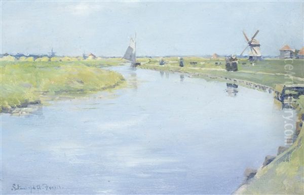 A Dutch River In Summer Oil Painting by Stanhope Alexander Forbes
