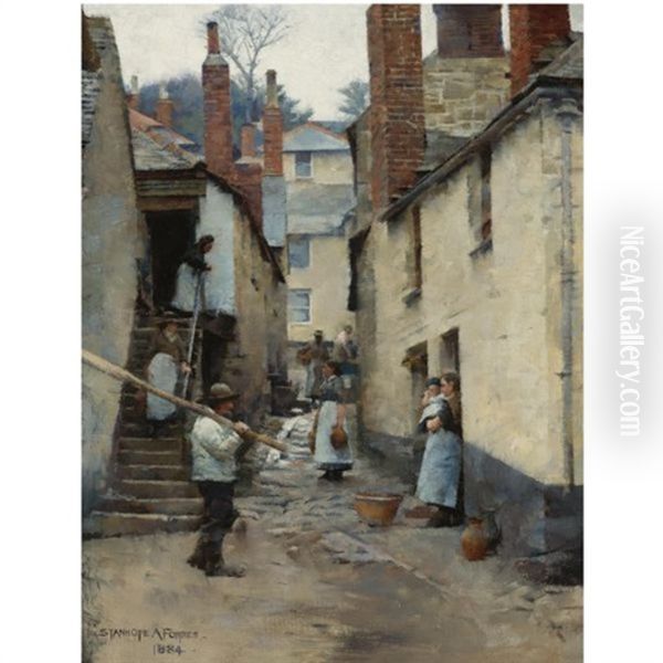 Old Newlyn Oil Painting by Stanhope Alexander Forbes