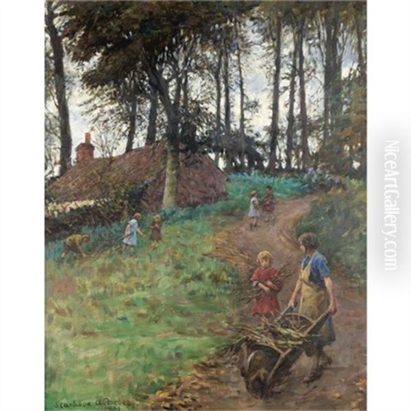 A Country Lane (woodgatherers) Oil Painting by Stanhope Alexander Forbes