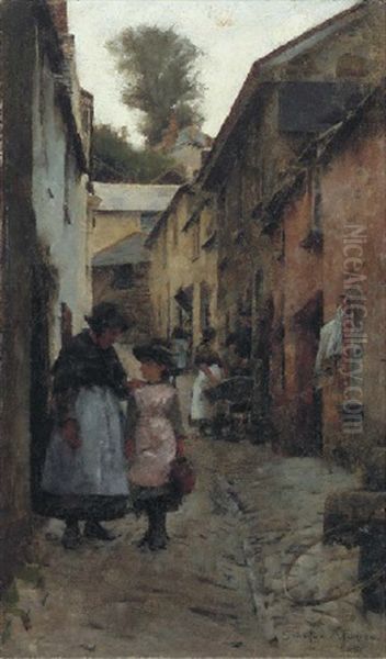 A Street In Newlyn Oil Painting by Stanhope Alexander Forbes