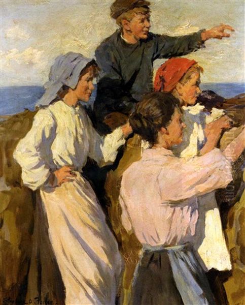 Fleet In Sight (study) Oil Painting by Stanhope Alexander Forbes