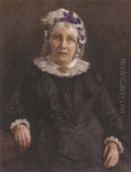 Portrait Of A Lady In A Black Dress And Lace Bonnet Oil Painting by Stanhope Alexander Forbes