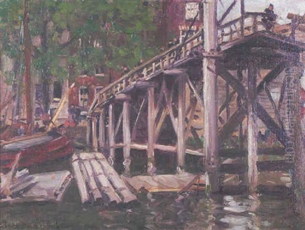 Building A Bridge Over A Canal, Holland Oil Painting by Stanhope Alexander Forbes