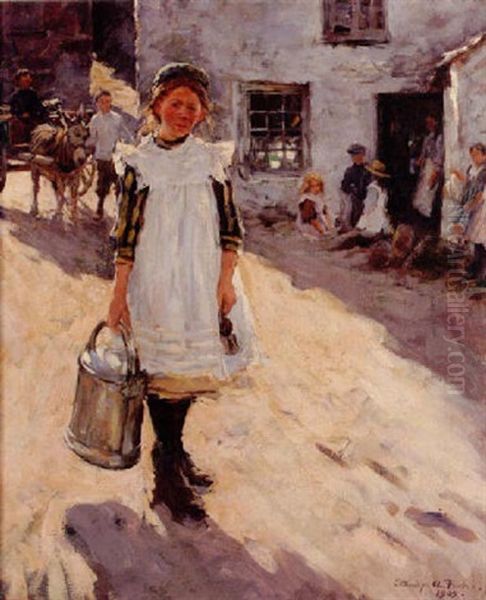 Young Girl In A Cornish Street Oil Painting by Stanhope Alexander Forbes