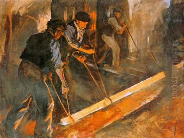 Forging Steel: The Steel Mills Oil Painting by Stanhope Alexander Forbes