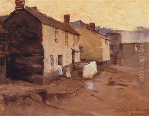 Cornish Cottages Oil Painting by Stanhope Alexander Forbes