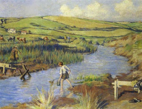 Fishing For Tiddlers Oil Painting by Stanhope Alexander Forbes