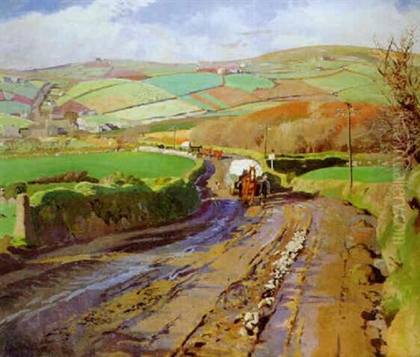 Hauliers On A Country Road Oil Painting by Stanhope Alexander Forbes