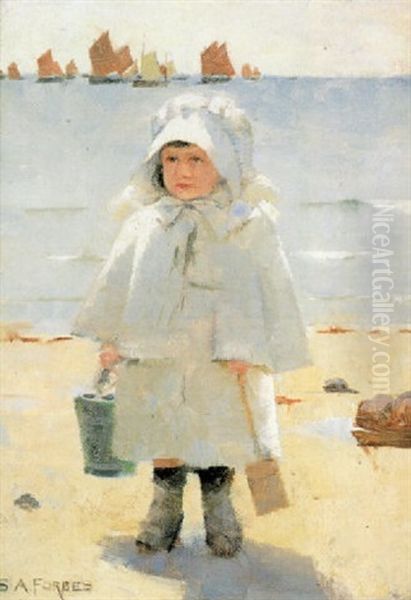 Child On The Beach Oil Painting by Stanhope Alexander Forbes