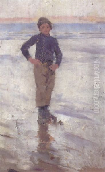 Boy On A Beach Oil Painting by Stanhope Alexander Forbes