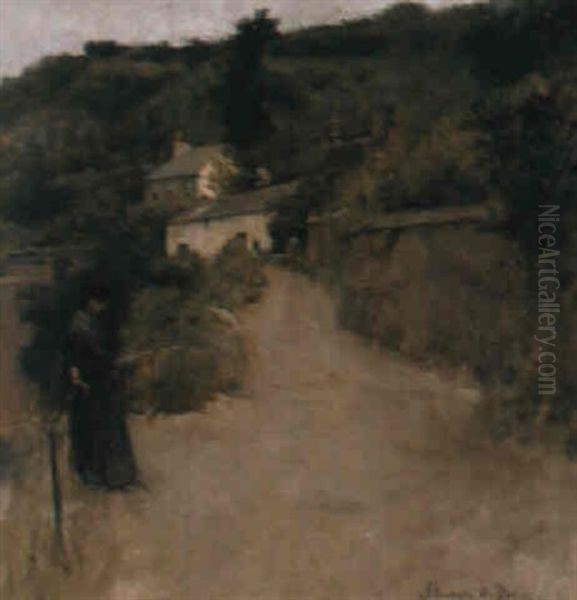 A Cornish Lane Oil Painting by Stanhope Alexander Forbes