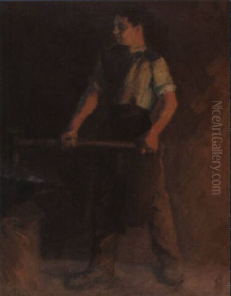 Study For 'forging The Anchor' Oil Painting by Stanhope Alexander Forbes