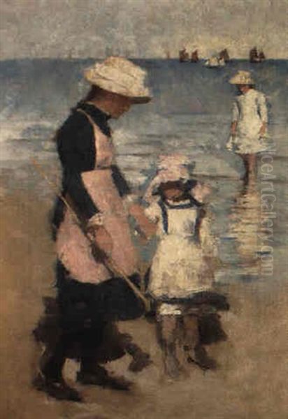 Children On The Beach Oil Painting by Stanhope Alexander Forbes