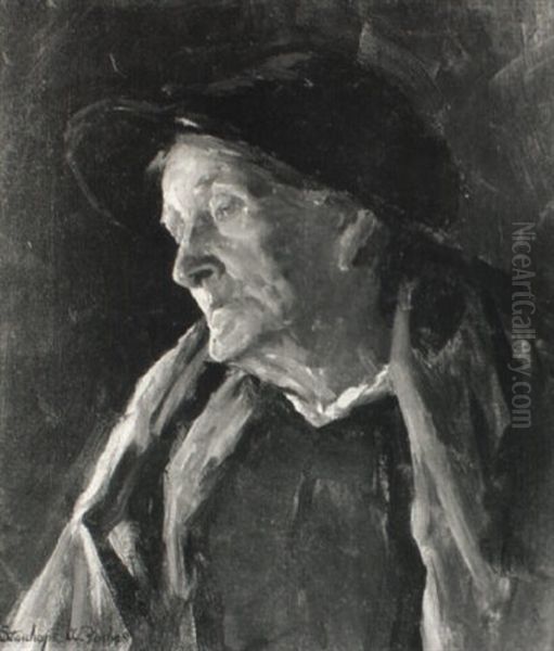 Old Woman Wearing A Hat Oil Painting by Stanhope Alexander Forbes
