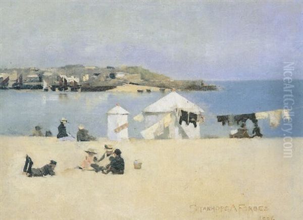 Children On The Beach, St. Ives Oil Painting by Stanhope Alexander Forbes