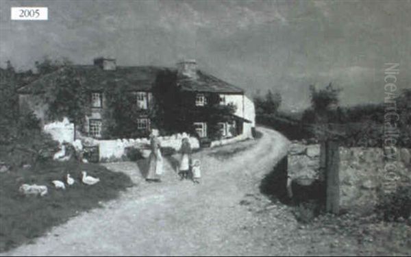 English Cottage Scene Oil Painting by Stanhope Alexander Forbes