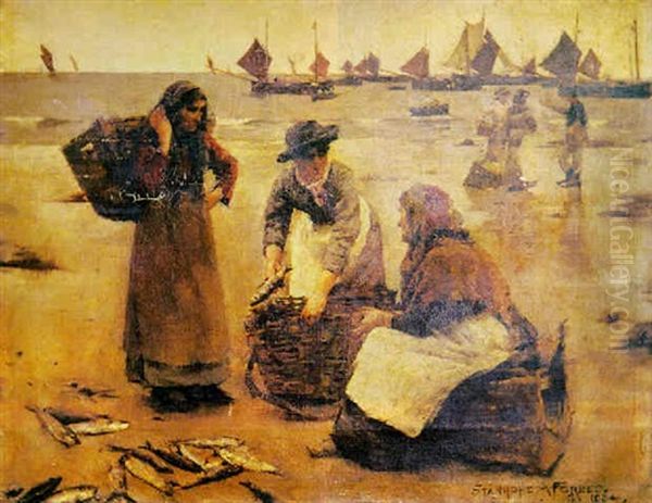 Study For 'a Fish Sale On A Cornish Beach' Oil Painting by Stanhope Alexander Forbes