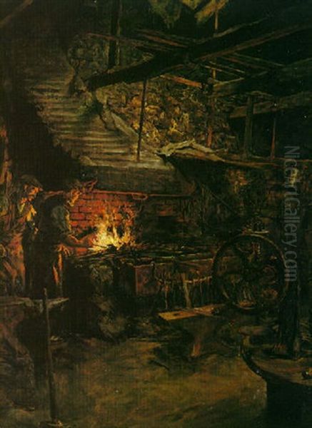 The Blacksmith's Shop Oil Painting by Stanhope Alexander Forbes