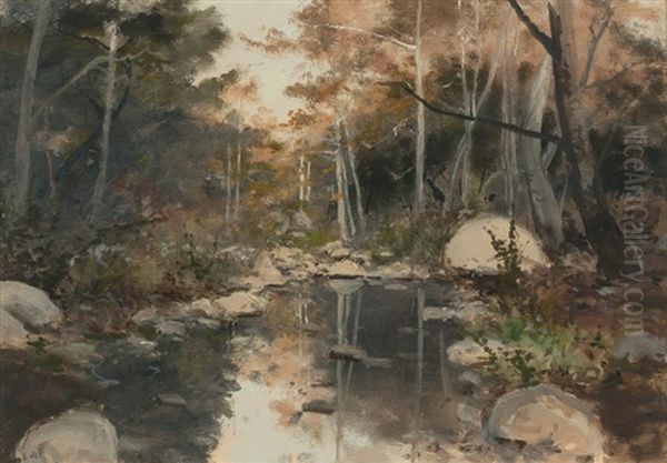 Interior Wooded Scene With Stream Oil Painting by Lockwood de Forest