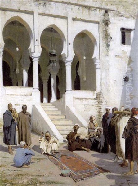 Le Charmeur De Serpent Oil Painting by Sallustro Fornara