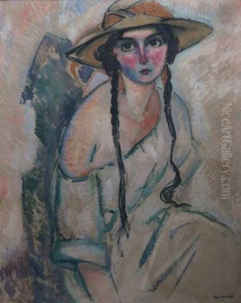 Woman With A Hat Oil Painting by Rodolphe Fornerod