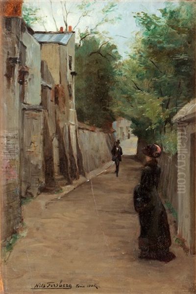 Flanorer, Rue Gabrielle, Montmartre Oil Painting by Nils The Elder Forsberg