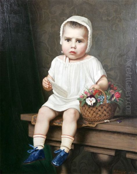 Flicka Med Blomsterkorg Oil Painting by Nils The Elder Forsberg