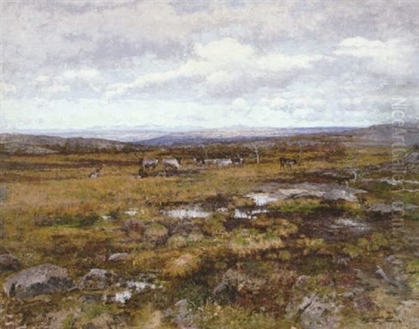 Myrlandskap Med Renar Oil Painting by Victor Forssell