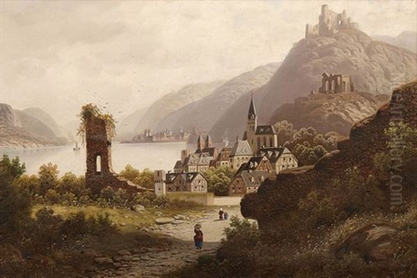 Blick Auf Die Am Rhein Gelegene Stadt Bacherach Und Ihre Fachwerkhauser Oil Painting by Arnold Forstmann