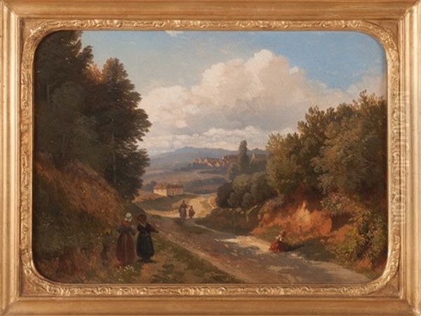 Paysannes Sur Un Chemin Oil Painting by Jean Antoine Simeon Fort