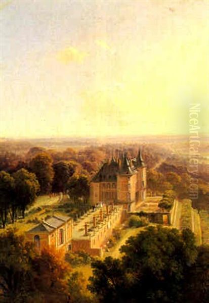 Vue Du Chateau De Randan, Puy De Dome Oil Painting by Jean Antoine Simeon Fort
