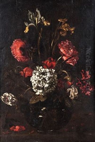Stillleben Mit Blumen In Einer Kristallvase Oil Painting by Luca Forte