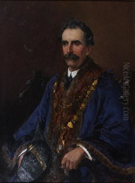 Portrait Of William Sparrow Harrison, Mayor Of St. Ives, Huntingdonshire, Wearing Mayoral Robes Oil Painting by William Banks Fortescue