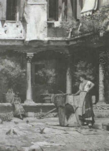 Courtyard Of St. Gregorio, Venice Oil Painting by William Banks Fortescue