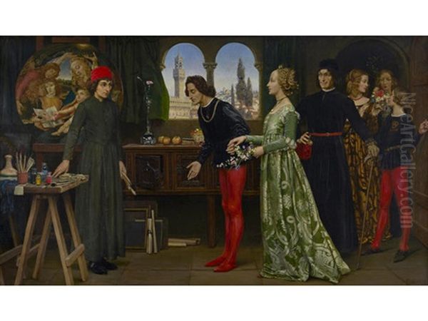 Boticcelli's Studio: The First Visit Of Simonetta Presented By Giulio And Lorenzo De Medici Oil Painting by Eleanor Fortescue-Brickdale