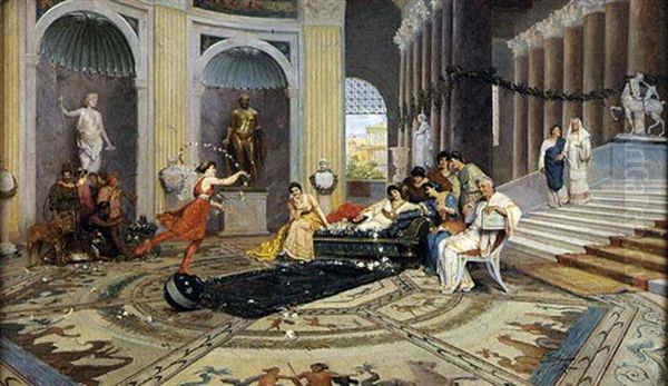 Scena Orientalista Con Giocolieri Nubiani A Corte Oil Painting by Ettore Forti