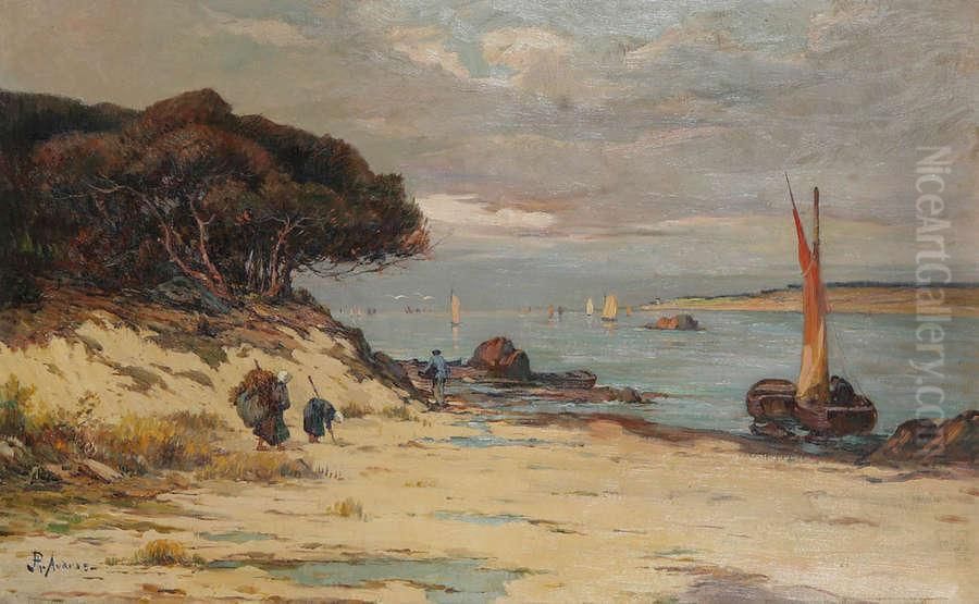 Zuid-frans Kustgezicht Met Vissersaan Het Werk Op Het Strand Oil Painting by Philippe Audras