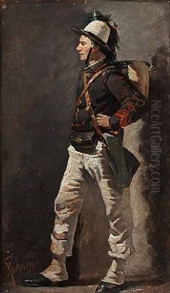 An Italian Bersaglieri Oil Painting by Mariano Fortuny Y Madrazo