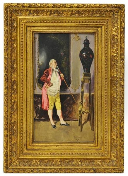 A Gentleman Admiring An Urn (un Gentleman Que Admira Una Urna) Oil Painting by Mariano Fortuny Y Madrazo