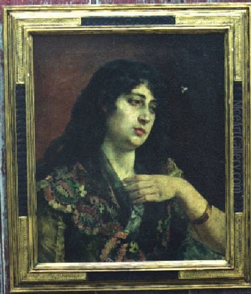 Woman With Gold Bracelet Oil Painting by Mariano Fortuny Y Madrazo