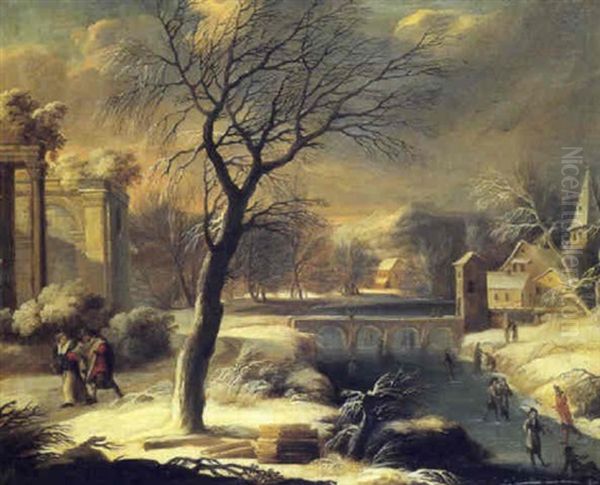 Paysage D'hiver Au Grand Arbre Gele Oil Painting by Francesco Foschi